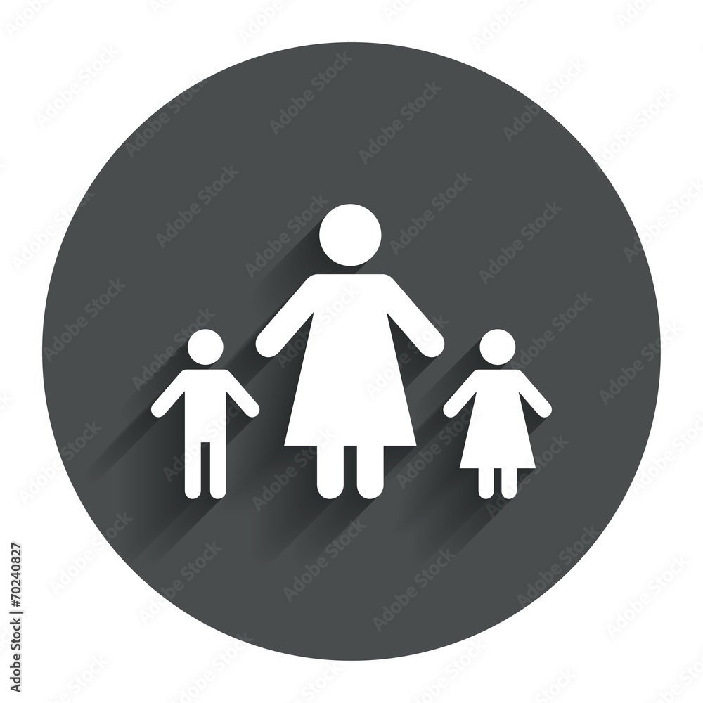One-parent family with two children sign icon. One-parent family with two children sign icon.