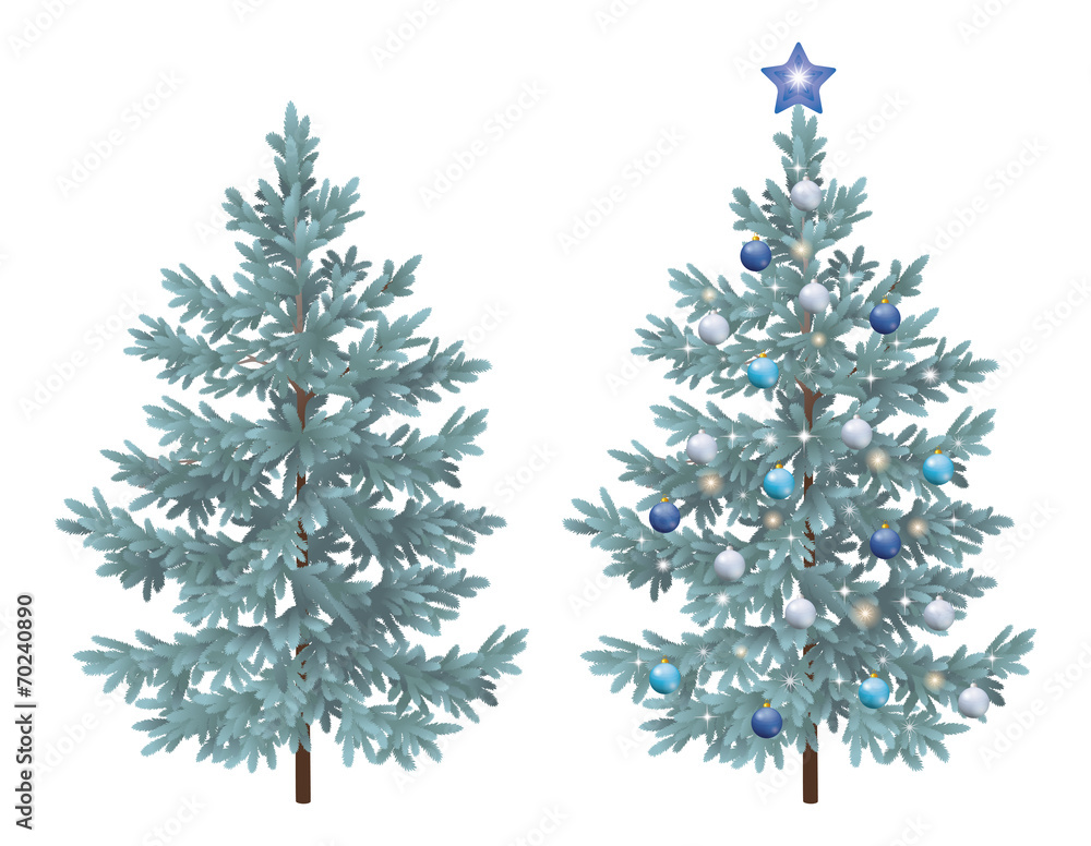 Fototapeta premium Christmas spruce fir trees with ornaments