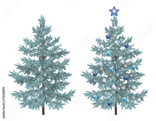 Christmas spruce fir trees with ornaments