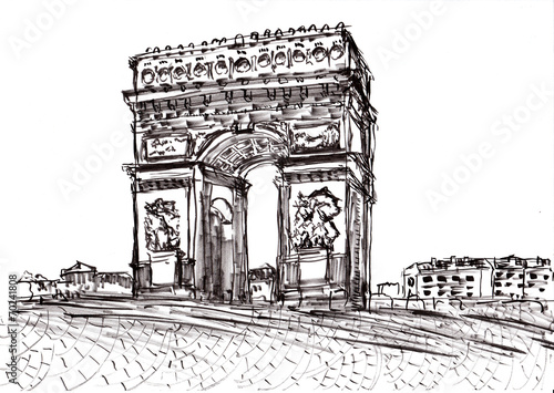 Photography hand draw paris de arc triomphe