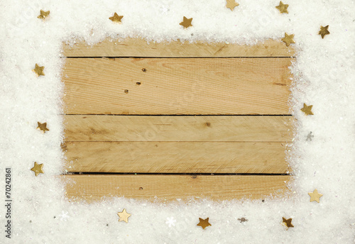 Weihnachten, Kunstschnee Rahmen auf Holz Hintergrund. photo