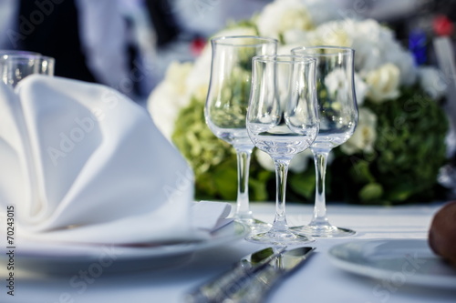 Wedding table setting in restaurant