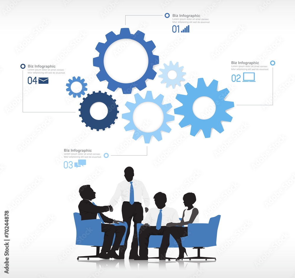 Four Business People with Gears Symbol Four Business People with Gears Symbol