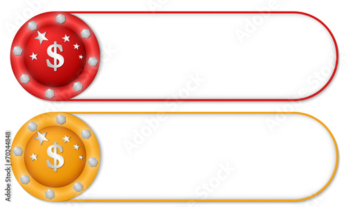 set of two buttons with screws and dollar symbol