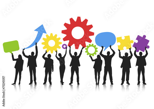 Silhouettes of Business People with Symbols