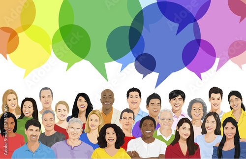 Illustration of Multiethnic People and Speech Bubble photo