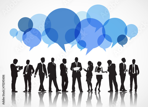 Silhouettes of Business People Working and Speech Bubble