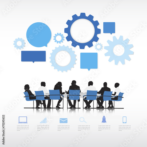 Silhouettes of Business People Meeting and Gear Symbols