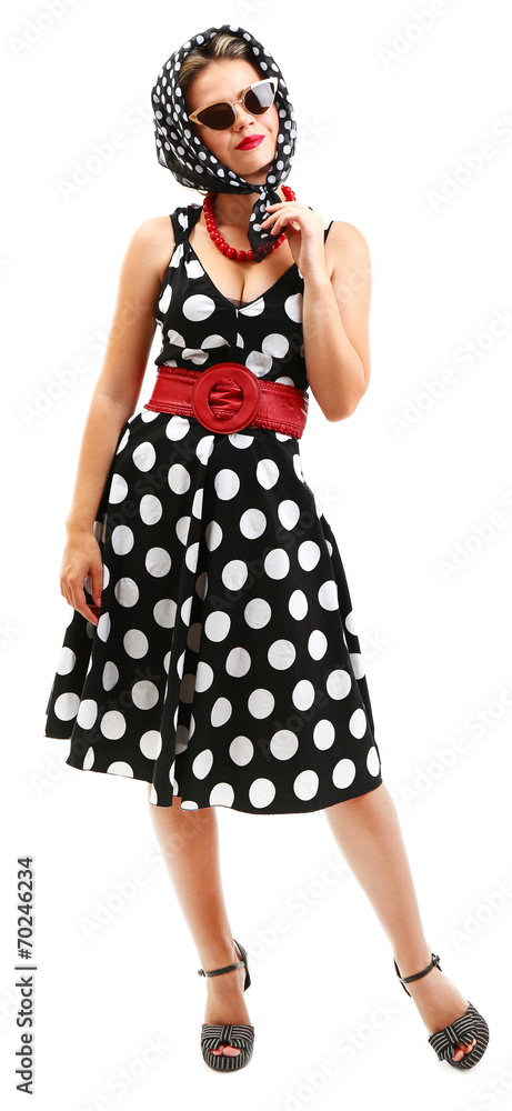 Beautiful girl with pretty smile in retro style, isolated Beautiful girl with pretty smile in retro style, isolated