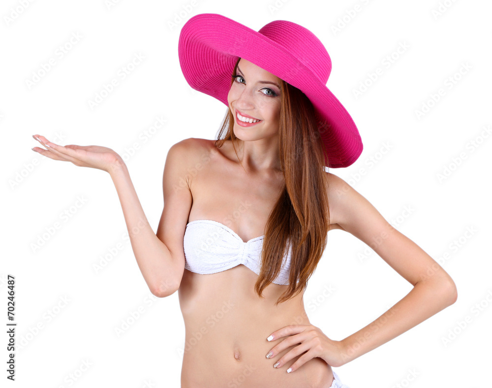 Beautiful young woman in swimsuit isolated on white Beautiful young woman in swimsuit isolated on white
