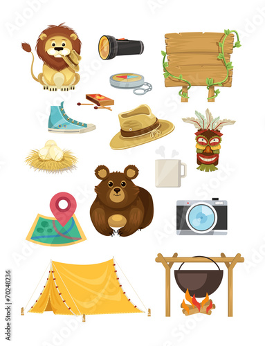 Stock vector flat tourism icon illustration set
