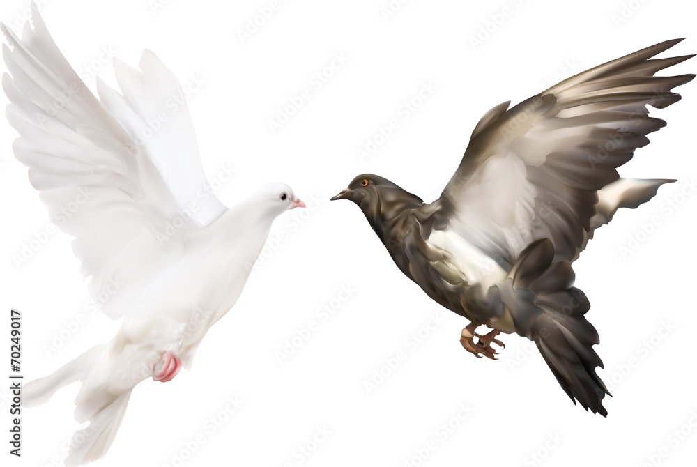 Fototapeta premium isolated black and white pigeons illustration