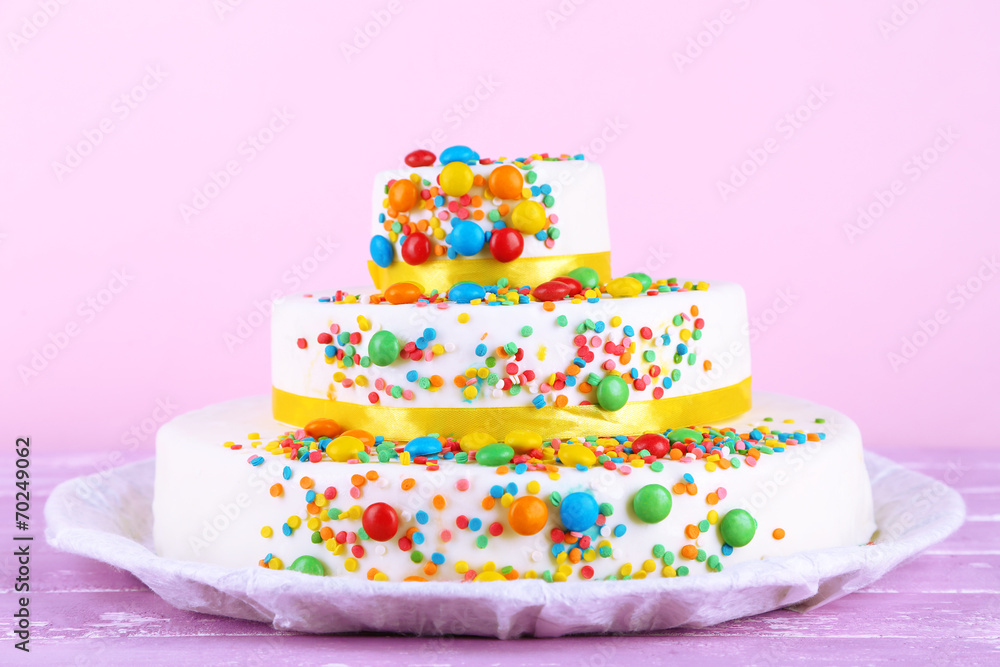 Beautiful tasty birthday cake on color background Beautiful tasty birthday cake on color background