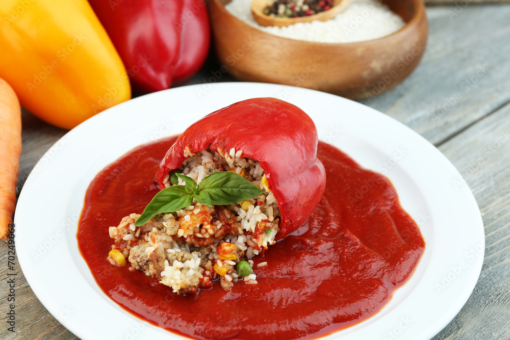 Prepared stuffed pepper with tomato sauce Prepared stuffed pepper with tomato sauce