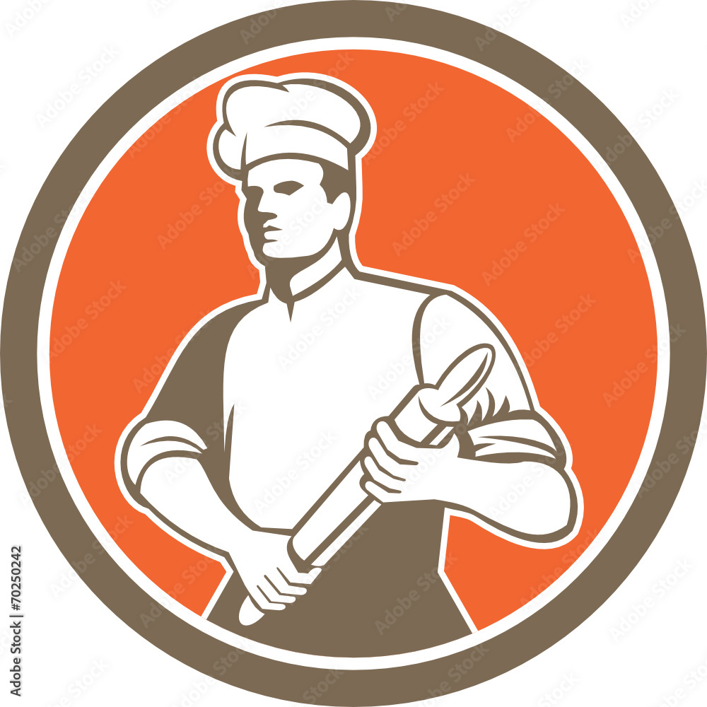 Chef Cook Rolling Pin Circle Retro Chef Cook Rolling Pin Circle Retro