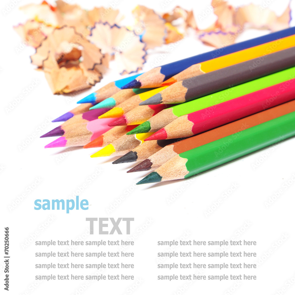 school supplies color pencils shavings isolated on white backgro school supplies color pencils shavings isolated on white backgro