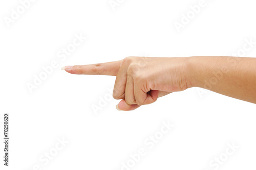 Hand pointing sign isolated on white background