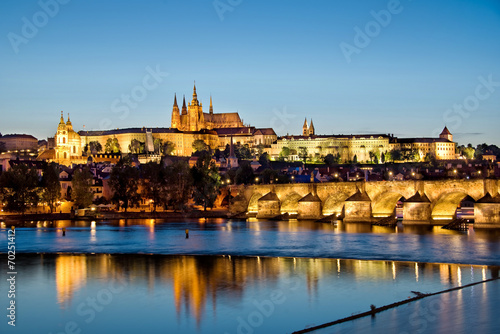 Prague castle and the Charles bridge by night