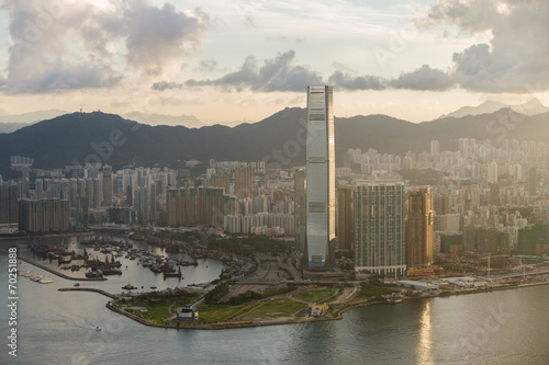 Canvas Print modern tower cityscape hongkong sunrise