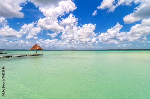 Принти на полотні pier and palapa hut in Bacalar lagoon - Mexico