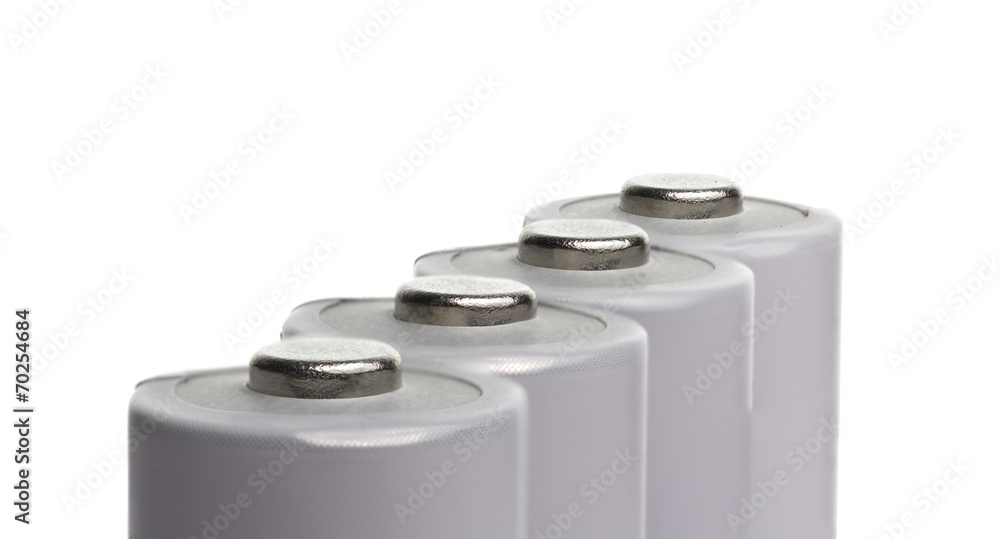 White Rechargeable Battery Closeup on White background White Rechargeable Battery Closeup on White background