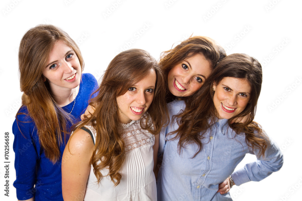 Group of girl friends isolated over a white background Group of girl friends isolated over a white background
