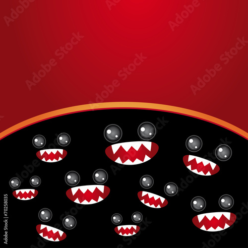 Party card. Monsters eyes and toothy mouth on black and burgundy