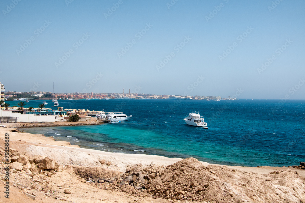 Coastline of Hurghada with Boats