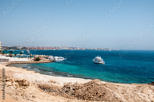 Coastline of Hurghada with Boats