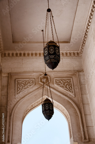 Lanterns Hanging in Archway of Aldahaar Mosque photo