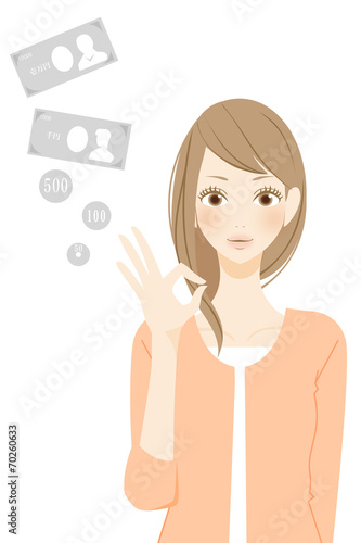お金　OKサインをする笑顔の女性