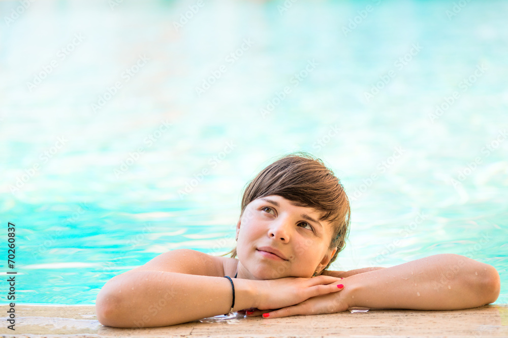 pensive look girls in the pool