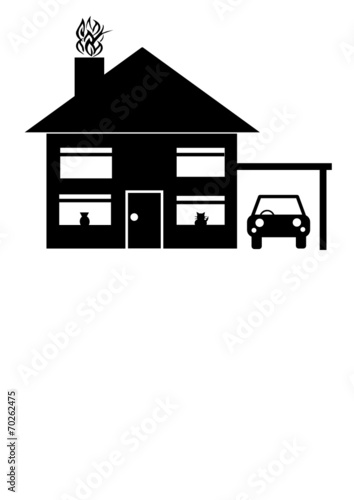 House and car vector in silhouette