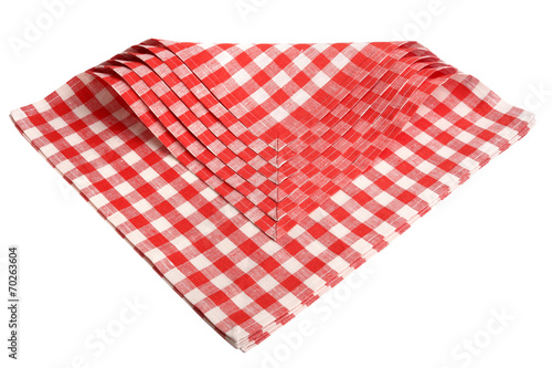 Napkins checkered red and white isolated.