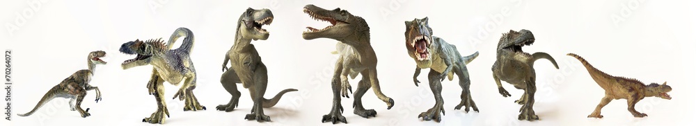 Naklejka premium Grupa siedmiu dinozaurów z rzędu