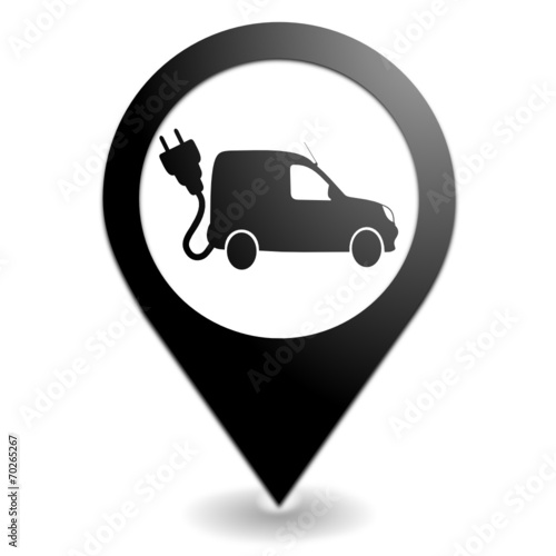 véhicule utilitaire électrique sur symbole localisation noir