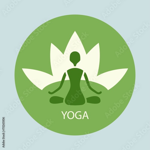 Wallpaper Mural emblem yoga pose against a background of lotus in a green circle Torontodigital.ca