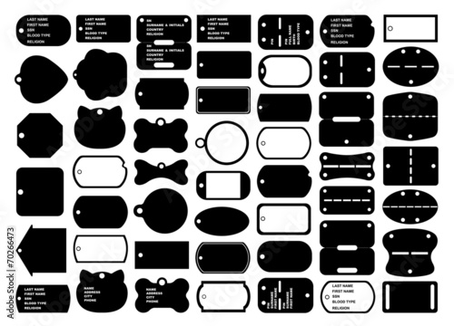 Dog tags set isolated on white