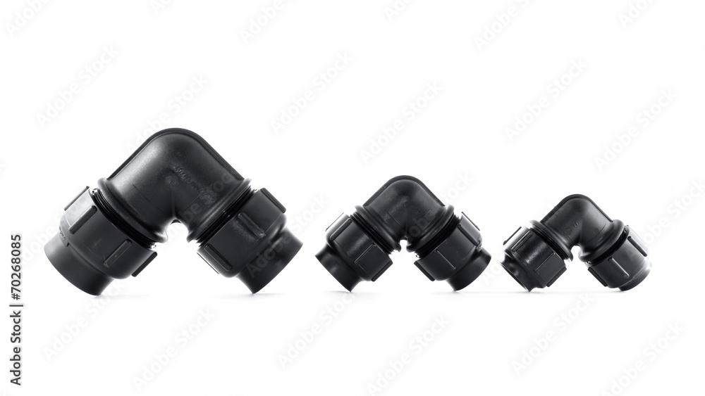 different size of Polybutylene(PB) 90 elbow, Grab lock Fitting Stock Photo  | Adobe Stock