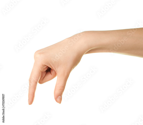 Female caucasian hand gesture isolated