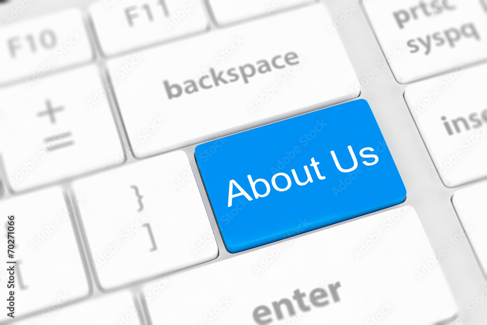 concepts of 'about us', message on keyboard enter key. concepts of 'about us', message on keyboard enter key.