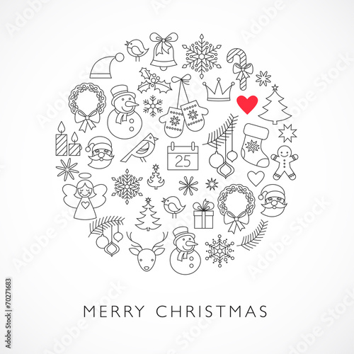 Christmas ball - black and white line icons