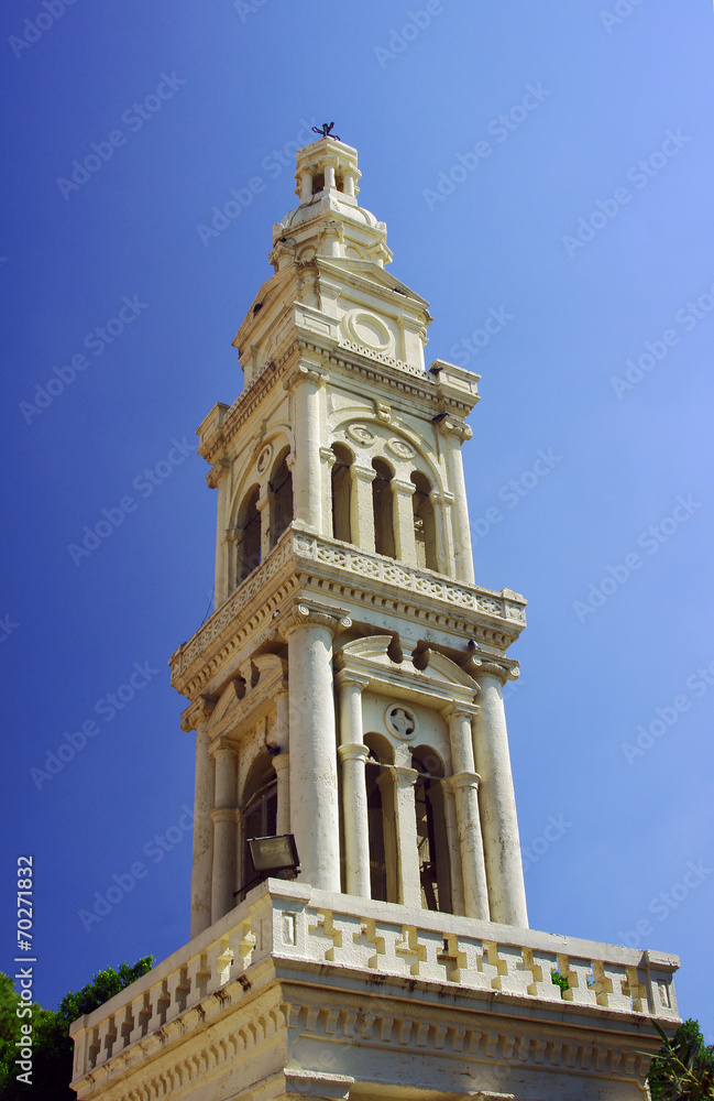 Bell Tower Orthodox Church on the island of Rhodes .