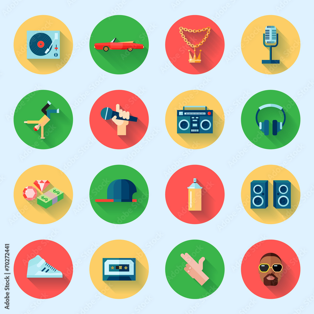 Rap music icons set Rap music icons set