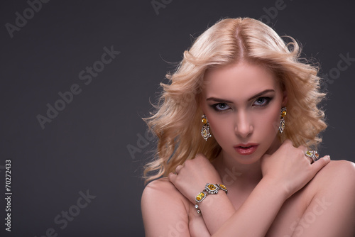 Wonderful blonde wearing jewelry