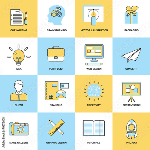 Advertising Flat Line Icons
