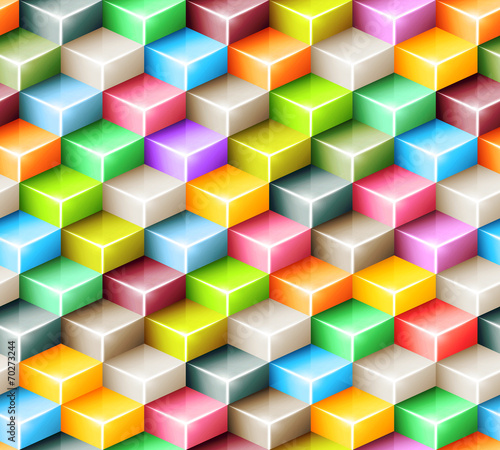 Vector geometric seamless pattern with bright colored cubes