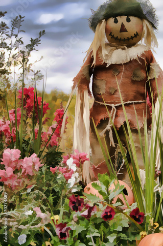 Fototapeta Naklejka Na Ścianę i Meble -  Scarecrow in a Field