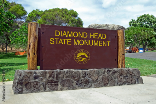 Diamond Head State Monument Park Sign close Honolulu on Oahu Haw