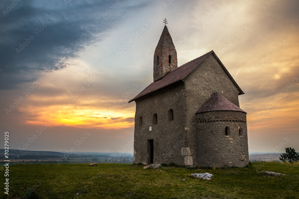 Old Roman Church at Sunset in Drazovce, Slovakia